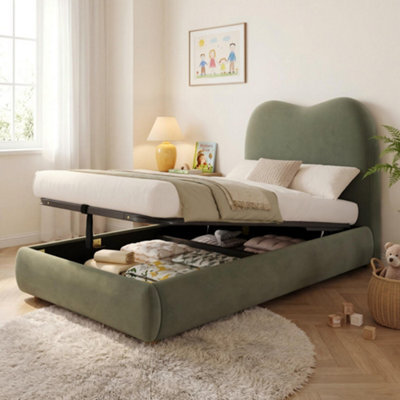 Btm 3Ft Upholstered Hydraulic Bed With Storage Headboard, Velvet Green (No Mattress) - image 1