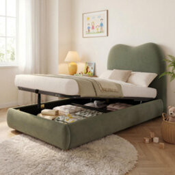 Btm 3Ft Upholstered Hydraulic Bed With Storage Headboard, Velvet Green (No Mattress)
