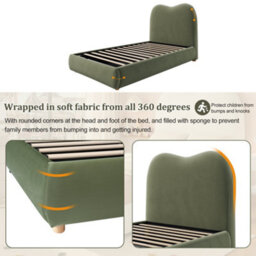 Btm 3Ft Upholstered Hydraulic Bed With Storage Headboard, Velvet Green (No Mattress) - thumbnail 7
