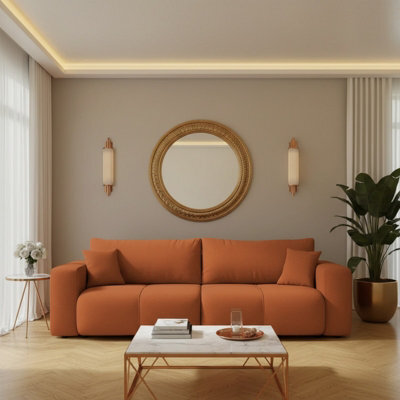 Furyn 3 Seater Sofa Bed With 2 Bedding Storage Compartments 135 X 202Cm Sleep Area Freestanding Upholstered Back Orange - image 1