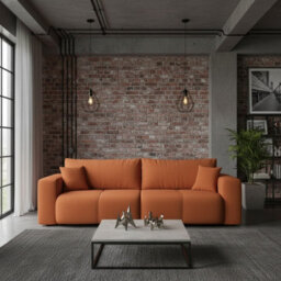 Furyn 3 Seater Sofa Bed With 2 Bedding Storage Compartments 135 X 202Cm Sleep Area Freestanding Upholstered Back Orange - thumbnail 2