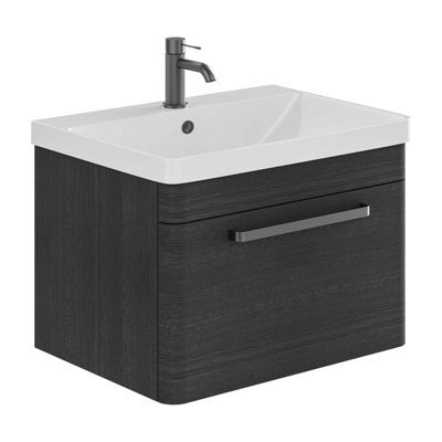 Plum&clay Emery Textured Black Wall Hung Bathroom Vanity Unit & Basin Set With Gun Grey Handles (W)80Cm (H)46Cm - image 1