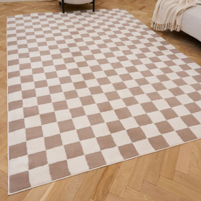 The Rugs Loft Beige And Ivory Checkerboard Living Room Area Rug And Runners Soft Pile - image 1