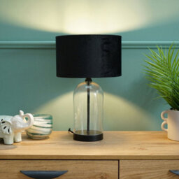 Valuelights Jessy Glass And Black Metal Bedside Table Lamp With A Black Velvet Lampshade