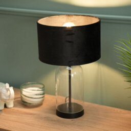Valuelights Jessy Glass And Black Metal Bedside Table Lamp With A Black Velvet Lampshade - thumbnail 3