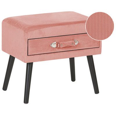 Beliani 1 Drawer Bedside Table Eurostar Corduroy Pink - image 1