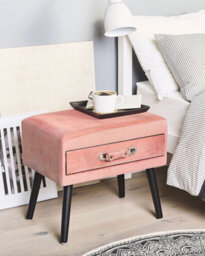 Beliani 1 Drawer Bedside Table Eurostar Corduroy Pink - thumbnail 2