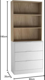 Urbn-Living Urbnliving Height 180Cm White Drawers & Oak Bookcase 80Cm Width 3 Tier Wooden Storage Chest Cabinet & Display Bookcase Shelving - thumbnail 2