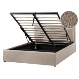 Beliani Ottoman Bed Boucle Montlaur 140 X 200 Cm (Eu Double) Taupe - thumbnail 1