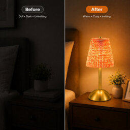 Billtix Bedside Table Lamp Cordless Touch Dimmable Led Lamp Rechargeable Usb Type-C Table Light Cream Fabric Shade Wooden Base Mod - thumbnail 8