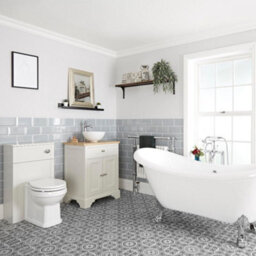 Homestylestore Antique White Bathroom Suite With Double Ended Slipper Bath, 645mm Vanity Unit Back To Wall Toilet - thumbnail 1
