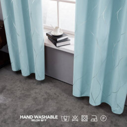 Deconovo Thermal Blackout Curtains, Silver Wave Line Foil Printed Eyelet Curtains For Bedroom, 52 X 54 Inch, Sky Blue, One Pair - thumbnail 4