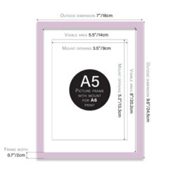 A5 Lilac Picture Frame With Mount For A6 (10.5 X 14.8Cm - 4.1 X 5.8In) Poster, Photo, Artwork, Or Print. - thumbnail 2