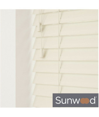 250Cm Misty White Faux Wood Venetian With Strings 120Cm Drop