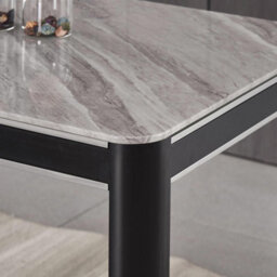 Furnizone UK Milano 4-Seater Grey Marble-Effect Glass And Black Metal Legs Dining Table - thumbnail 3