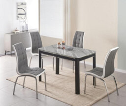 Furnizone UK Milano 4-Seater Grey Marble-Effect Glass And Black Metal Legs Dining Table - thumbnail 5