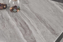 Furnizone UK Milano 4-Seater Grey Marble-Effect Glass And Black Metal Legs Dining Table - thumbnail 4