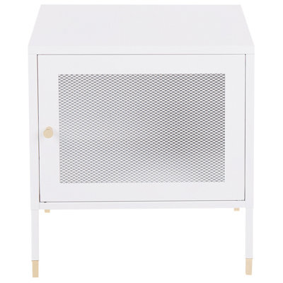 Wyld And Coco Novahome Bedside Table - Matt White Powder-Coated Steel, Mesh Door, Compact Nightstand (W45 X D35 X H51Cm) - image 1