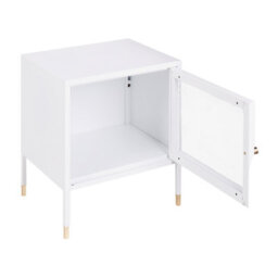 Wyld And Coco Novahome Bedside Table - Matt White Powder-Coated Steel, Mesh Door, Compact Nightstand (W45 X D35 X H51Cm) - thumbnail 5
