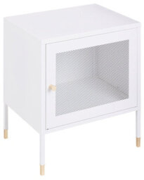 Wyld And Coco Novahome Bedside Table - Matt White Powder-Coated Steel, Mesh Door, Compact Nightstand (W45 X D35 X H51Cm) - thumbnail 3