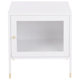 Wyld And Coco Novahome Bedside Table - Matt White Powder-Coated Steel, Mesh Door, Compact Nightstand (W45 X D35 X H51Cm) - thumbnail 1