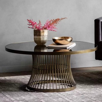 Xample Gallery Pickford Bronze Coffee Table Black Glass Top Contemporary Soft Curved Edges Metal Frame Living Room Table - image 1