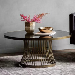Xample Gallery Pickford Bronze Coffee Table Black Glass Top Contemporary Soft Curved Edges Metal Frame Living Room Table