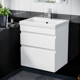 Nes Home Hardie 500mm 2 Drawer White Wall Hung Vanity Cabinet And Basin Sink Unit - thumbnail 1