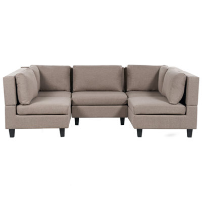 Beliani Modular U-Shape Sofa 5 Seater Unstad Fabric Brown - image 1