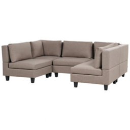 Beliani Modular U-Shape Sofa 5 Seater Unstad Fabric Brown - thumbnail 4