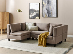 Beliani Modular U-Shape Sofa 5 Seater Unstad Fabric Brown - thumbnail 2