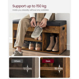Shoe Bench Small Storage Cabinet Vintage Industrial Shoe Rack Padded Seat - thumbnail 3