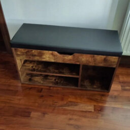 Shoe Bench Small Storage Cabinet Vintage Industrial Shoe Rack Padded Seat - thumbnail 6