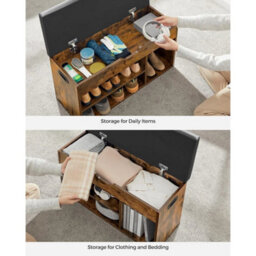 Shoe Bench Small Storage Cabinet Vintage Industrial Shoe Rack Padded Seat - thumbnail 5