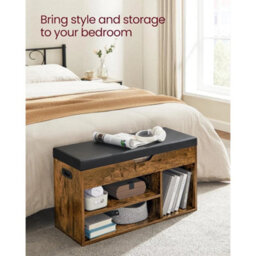 Shoe Bench Small Storage Cabinet Vintage Industrial Shoe Rack Padded Seat - thumbnail 4