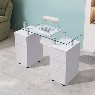 Living And Home White Wooden Dressing Table Mirror Desk With 4 Castors And Dust Collector - image 1