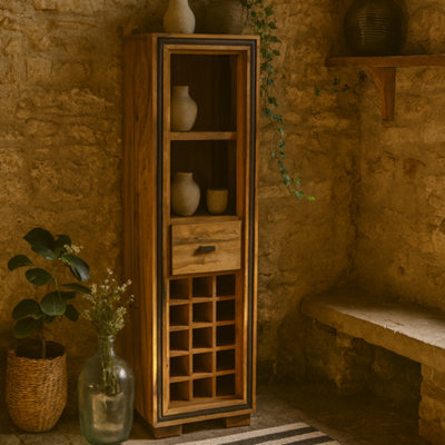 Wyld Haus New York Sheesham Wood Wine Bookcase 1 Drawer 1750mm H X 500mm W X 400mm D - image 1