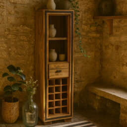 Wyld Haus New York Sheesham Wood Wine Bookcase 1 Drawer 1750mm H X 500mm W X 400mm D - thumbnail 1