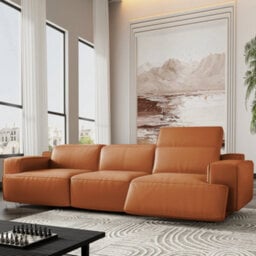 Valencia Valentina Leather Three Seats Recliner Sofa Cognac Nappa 11000 Leather Kiln-Dried Wood Adjustable Headrest - thumbnail 4