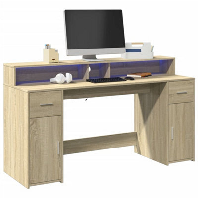 Walplus Desk With Led Lights Sonoma Oak 160X55X91 Cm Engineered Wood - image 1