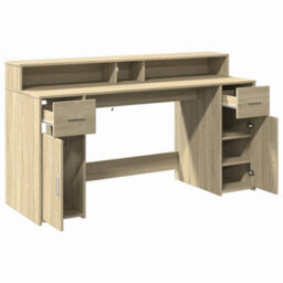 Walplus Desk With Led Lights Sonoma Oak 160X55X91 Cm Engineered Wood - thumbnail 9