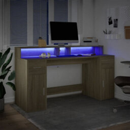 Walplus Desk With Led Lights Sonoma Oak 160X55X91 Cm Engineered Wood - thumbnail 5