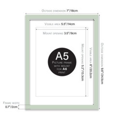 A5 Mint Green Picture Frame With Mount For A6 (10.5 X 14.8Cm - 4.1 X 5.8In) Poster, Photo, Artwork, Or Print. - thumbnail 2