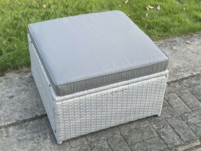Fimous Light Grey Rattan Footstool Patio Outdoor Garden Furniture With Thick Dark Grey Cushion - image 1