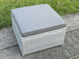 Fimous Light Grey Rattan Footstool Patio Outdoor Garden Furniture With Thick Dark Grey Cushion - thumbnail 1