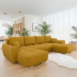 Logo U Corner Sofa Bed With Storage Reversible Side Velvet Upholstery Modern U Shaped Design Mustard - thumbnail 3