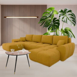 Logo U Corner Sofa Bed With Storage Reversible Side Velvet Upholstery Modern U Shaped Design Mustard - thumbnail 1