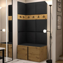 Anteroom Set Orion I Artisan Oak Shoe Cabinet Hangers Eco Leather Black Panels - thumbnail 2
