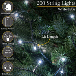Christow Christmas Indoor/outdoor Battery Led String Lights Green Cable White - 200 - thumbnail 2