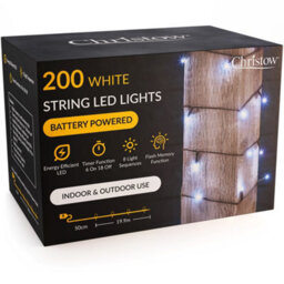 Christow Christmas Indoor/outdoor Battery Led String Lights Green Cable White - 200 - thumbnail 1
